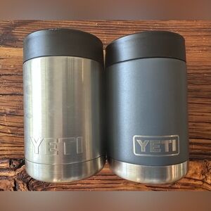YETI Pair of Silver and Blue Rambler Beer or Soda Can Colster 12 ounces
